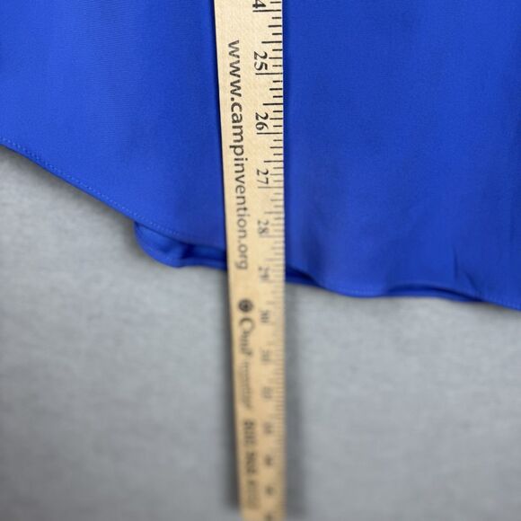 Express Royal Blue Cuffed Sleeve Lattice Criss Cross Blouse Size L Business Work - Picture 3 of 4